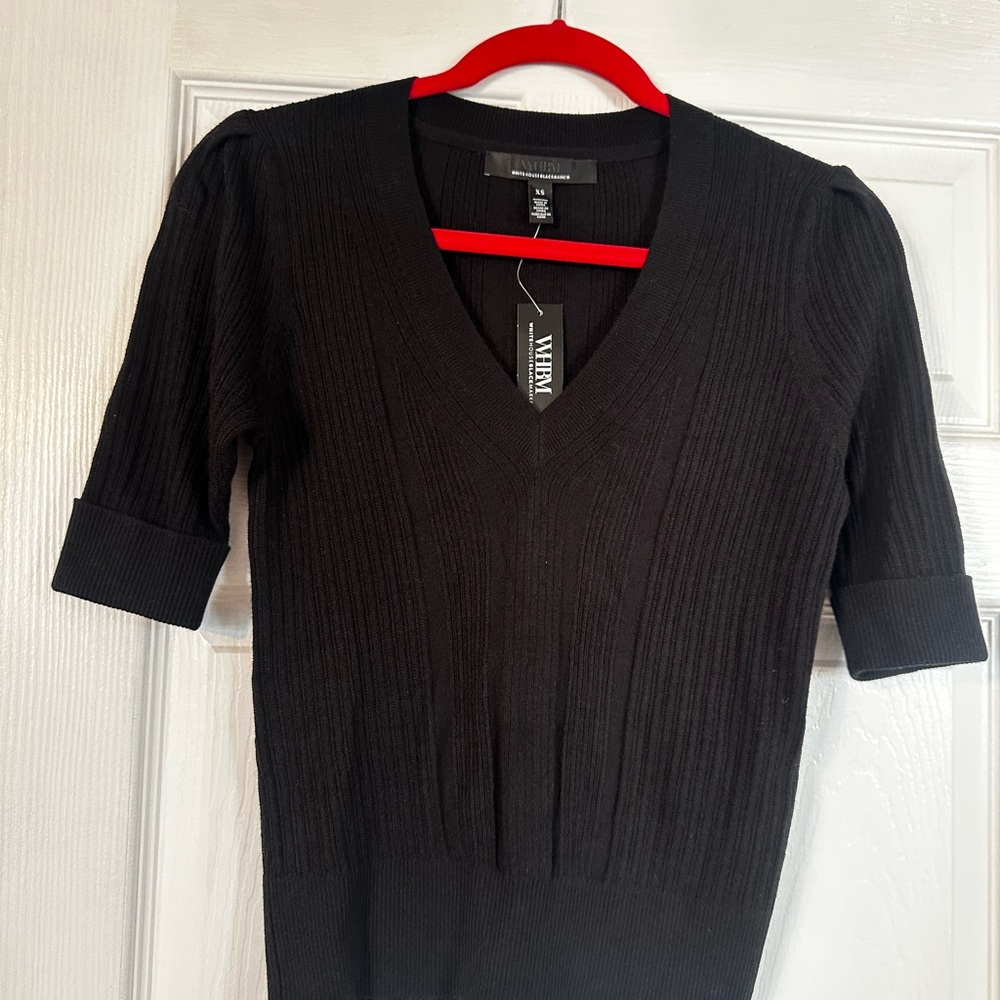 White House Black Market Black Ribbed Knit Top Sweater XS - Picture 2 of 4